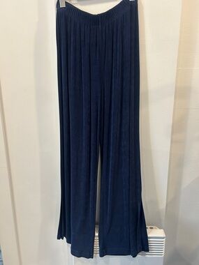 Navy Wide-Leg Pleated Palazzo Pants